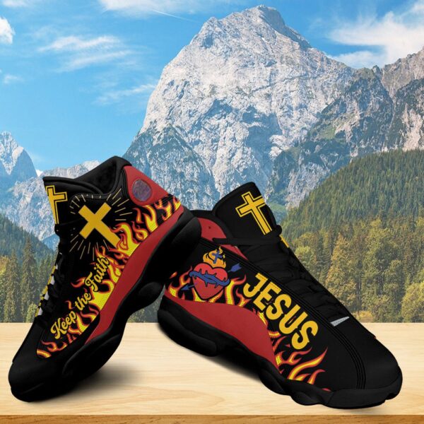 Jesus Keep The Faith Shoes, Jesus Art Cross Footwear, Religious Family Gift, Unisex Basketball Shoes