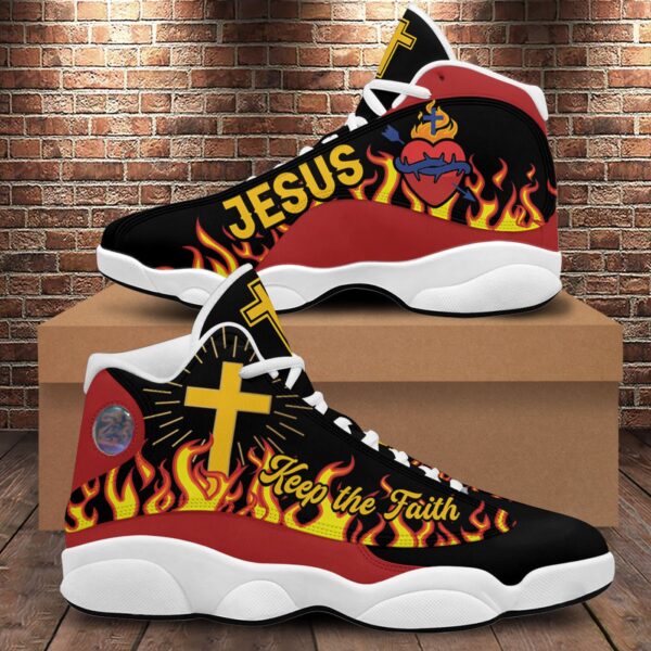Jesus Keep The Faith Shoes, Jesus Art Cross Footwear, Religious Family Gift, Unisex Basketball Shoes