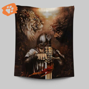 Jesus Knight God Lion Judah Tapestry Prints - Christian Lion Art - Inspirational Wall Decor