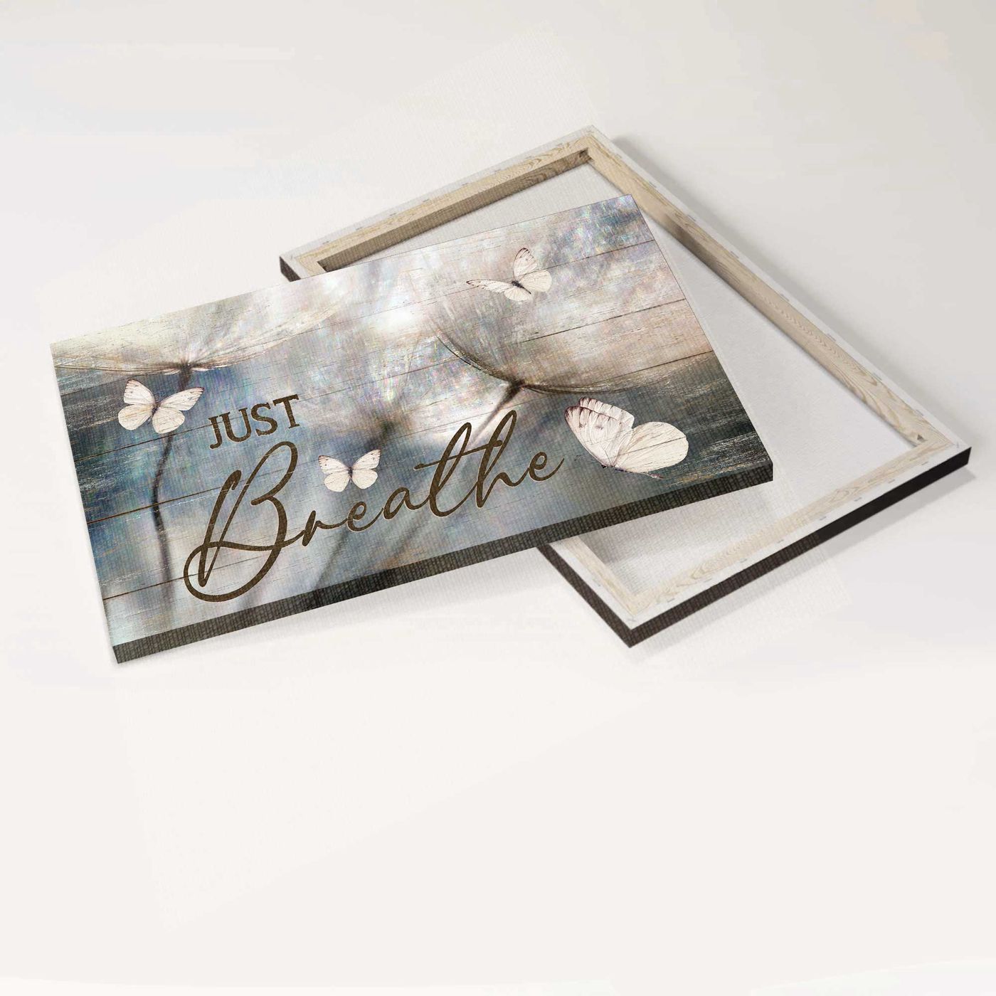 Abstract Dandelion Jesus Landscape Poster Home Decor Gift – Vintage Christian Art with White Butterfly – Just Breathe