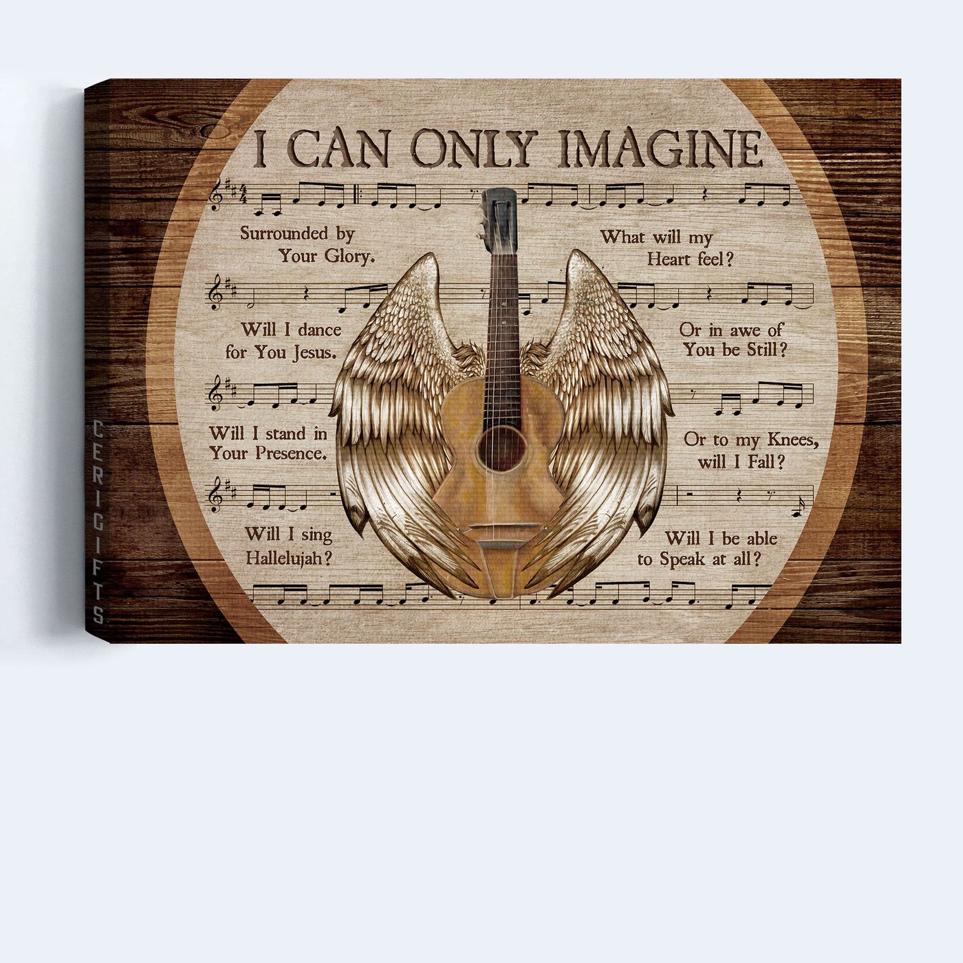 Jesus Landscape Poster Home Decor Gift – Acoustic Guitar Angel Wings Vintage Painting – Inspirational Religious Christian Gift – I Can Only Imagine