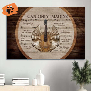 Jesus Landscape Poster Home Decor Gift - Acoustic Guitar Angel Wings Vintage Painting - Inspirational Religious Christian Gift - I Can Only Imagine