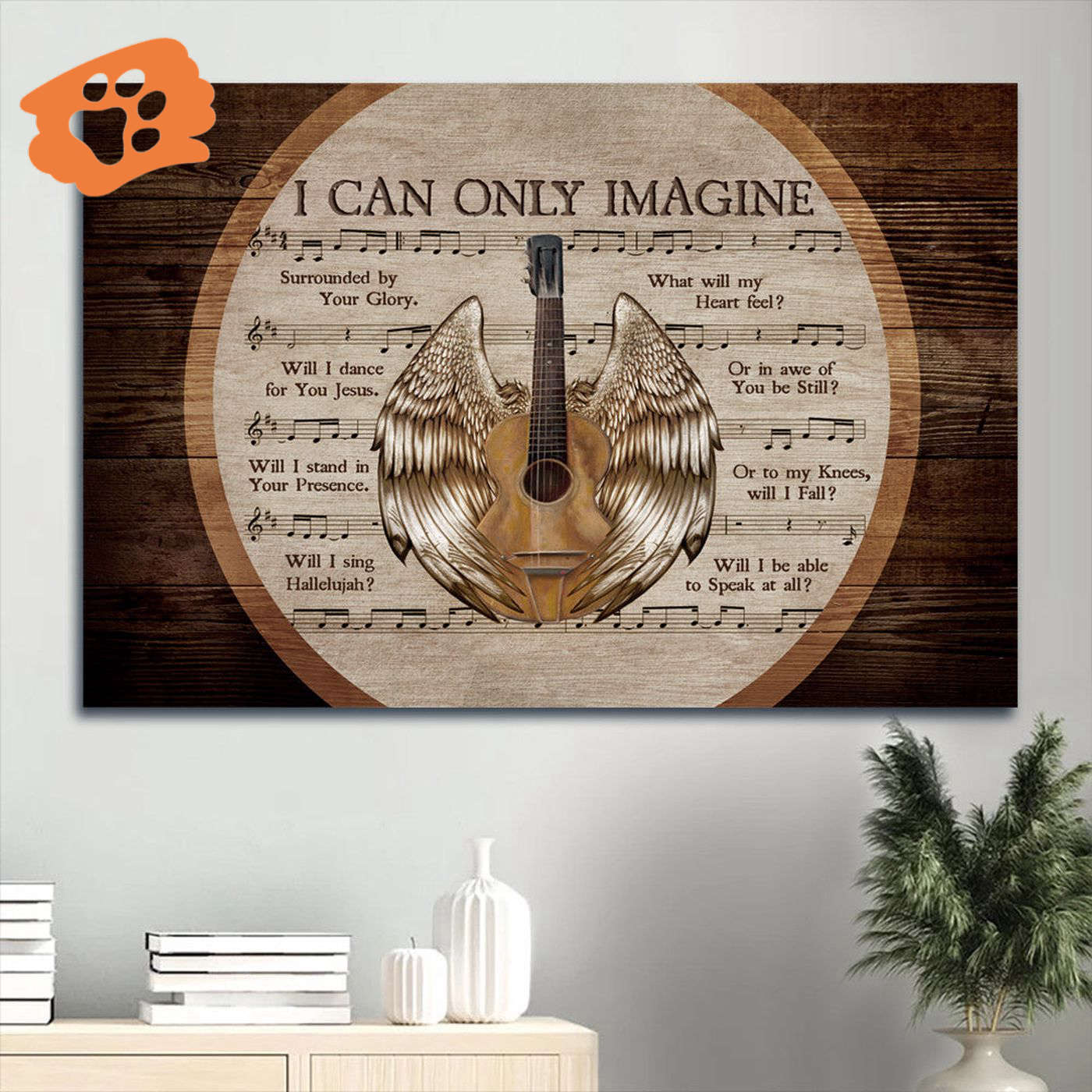 Jesus Landscape Poster Home Decor Gift – Acoustic Guitar Angel Wings Vintage Painting – Inspirational Religious Christian Gift – I Can Only Imagine