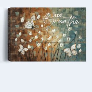 Religious Christian Gift: Jesus Landscape Poster with White Tulip and Butterfly - Acrylic Painting Home Decor 1