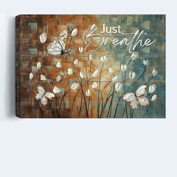Religious Christian Gift: Jesus Landscape Poster with White Tulip and Butterfly – Acrylic Painting Home Decor