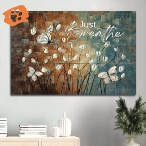Religious Christian Gift: Jesus Landscape Poster with White Tulip and Butterfly - Acrylic Painting Home Decor