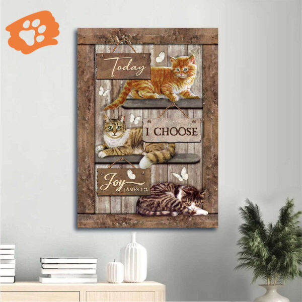 Religious Christian Home Decor Gift: Jesus Landscape Poster with Cat and Butterfly – Today I Choose Joy