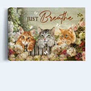 Jesus Landscape Poster Home Decor Gift - Adorable Cat Flower Garden White Butterfly - Religious Christian Gift - Just Breathe 1
