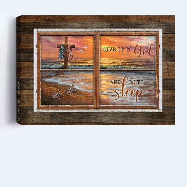 Jesus Landscape Poster Home Decor Gift – Stunning Beach Painting with Sunset and Sea Turtle Perfect Gift for Christians