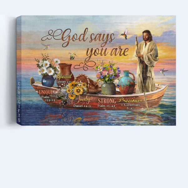 Jesus Landscape Poster Home Decor Gift – Stunning Boat Flower Pot Hummingbird – Christian Gift from God