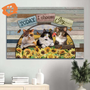 Jesus Landscape Poster Home Decor Gift - Cat Drawing Sunflower Field Butterfly - Christian Joy