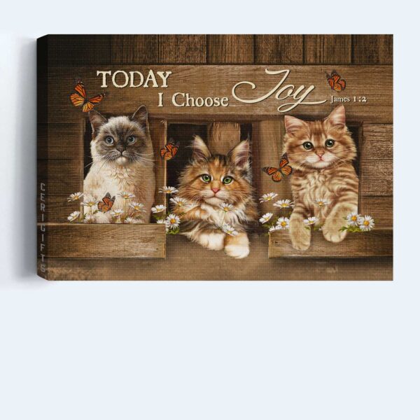 Today I Choose Joy Jesus Landscape Poster Home Decor Gift – Cat Daisy Butterfly – Christian Gift