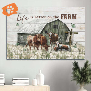 Jesus Landscape Poster Home Decor Gift - Cow Drawing Dandelion Field Old Barn - Gift For Christian - Life On The Farm