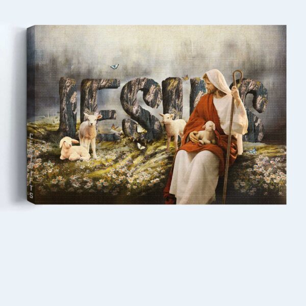 Jesus Landscape Poster Home Decor Gift – Stunning Daisy Field & White Lamb Drawing – Perfect Gift for Christian
