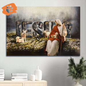 Jesus Landscape Poster Home Decor Gift - Stunning Daisy Field & White Lamb Drawing - Perfect Gift for Christian