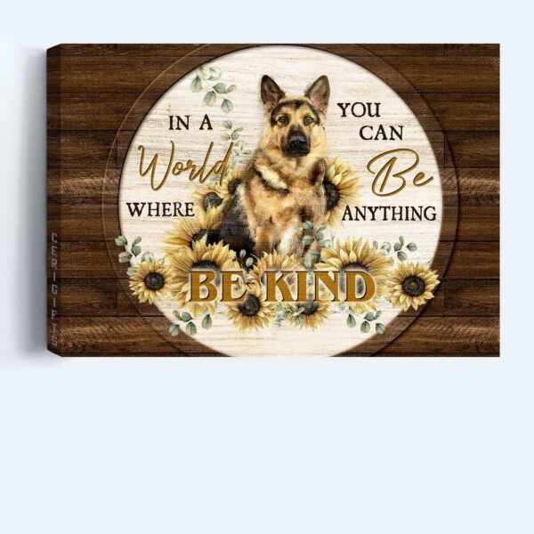 Jesus Landscape Poster: German Shepherd & Sunflower Painting Home Decor Gift for Christian Dog Lovers – Be Kind