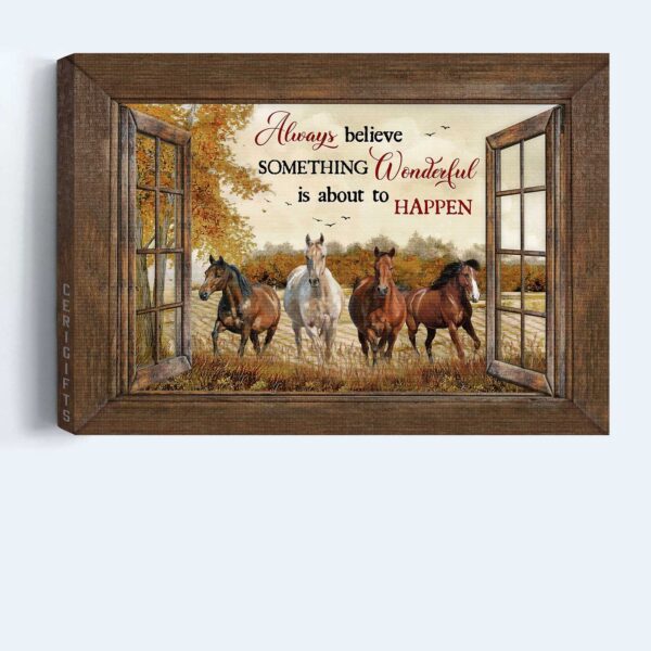 Jesus Landscape Poster: Amazing Horses & Farm Landscape Home Decor Gift for Christians – Always Believe in Something Wonderful Happening