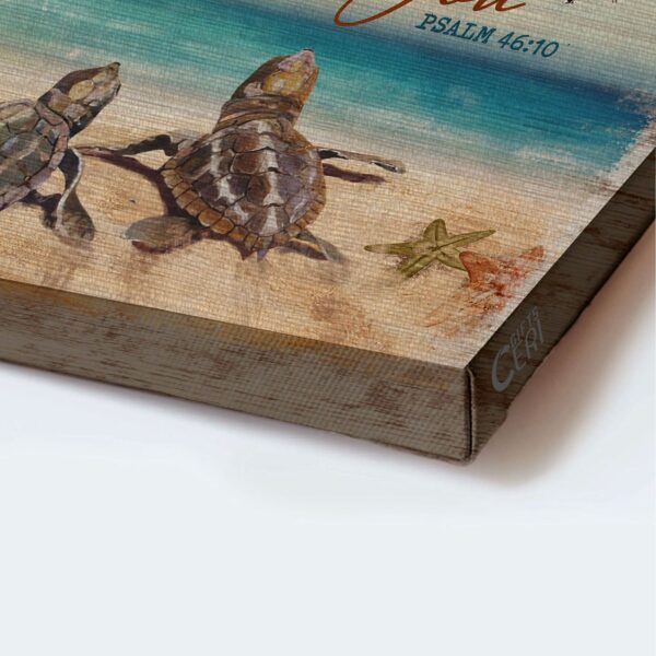 Religious Jesus Landscape Poster – Sea Turtle Blue Ocean Seagull Home Decor Gift – Be Still and Know – Christian Art