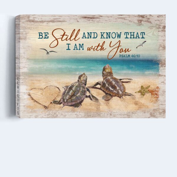 Religious Jesus Landscape Poster – Sea Turtle Blue Ocean Seagull Home Decor Gift – Be Still and Know – Christian Art