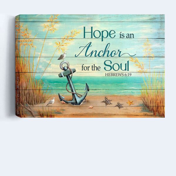 Hope Anchor Jesus Landscape Poster – Religious Christian Home Decor Gift with Blue Ocean and Rice Field Drawing