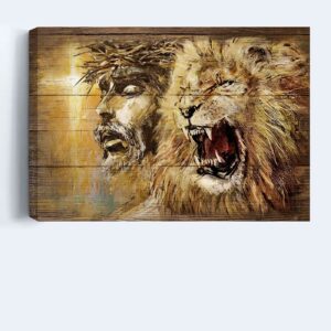 Stunning Jesus and Angry Lion Landscape Poster - Religious Christian Home Decor Gift 1