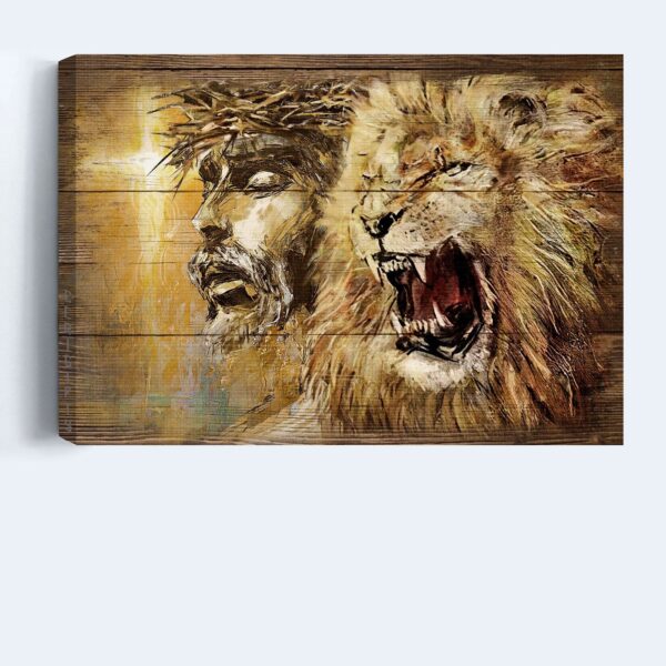 Stunning Jesus and Angry Lion Landscape Poster – Religious Christian Home Decor Gift