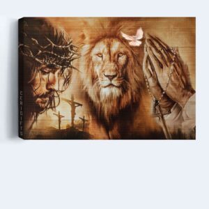 Religious Christian Landscape Poster: Jesus & Lion Healing Prayers Home Decor Gift 1