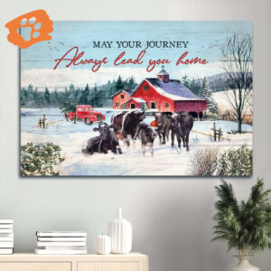 Religious Christian Jesus Landscape Poster Home Decor Gift - Winter Farm Red Barn - Angus Aberdeen - Journey Home Blessing