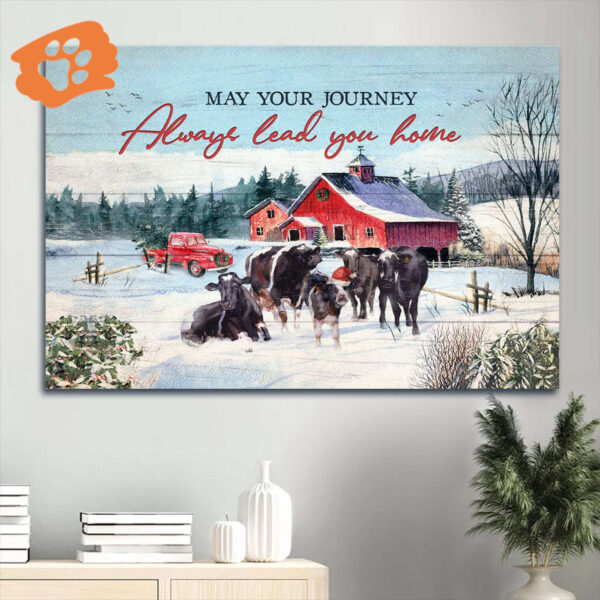 Religious Christian Jesus Landscape Poster Home Decor Gift – Winter Farm Red Barn – Angus Aberdeen – Journey Home Blessing
