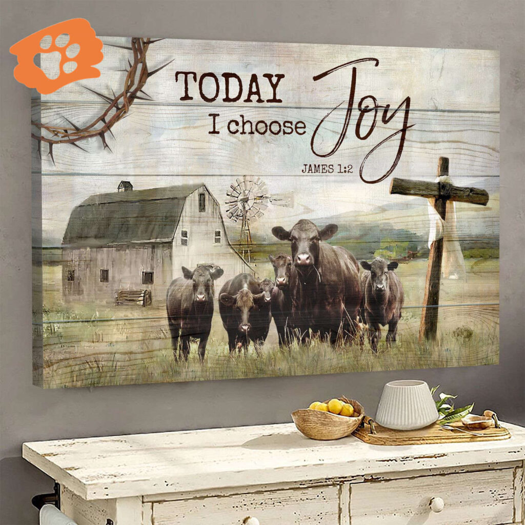 Religious Christian Home Decor Gift: Jesus Landscape Poster with Angus Cow Tranquil Farm Old Barn Painting Wooden Cross – Today I Choose Joy Religious Christian Home Decor Gift: Jesus Landscape Poster with Angus Cow Tranquil Farm Old Barn Painting Wooden Cross – Today I Choose Joy