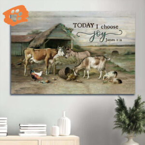 Religious Christian Jesus Landscape Poster: Animal Farm Old Barn Farm Painting Home Decor Gift - Today I Choose Joy