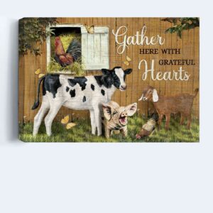 Jesus Landscape Poster Home Decor Gift - Animal Painting Dairy Cow Butterfly Christian Gift - Gather with Grateful Hearts 1