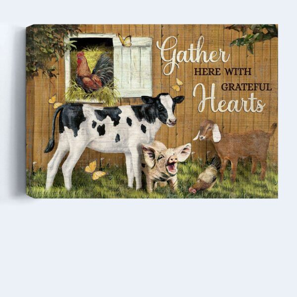 Jesus Landscape Poster Home Decor Gift – Animal Painting Dairy Cow Butterfly Christian Gift – Gather with Grateful Hearts