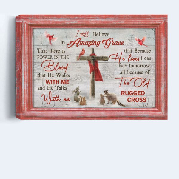 Christian Home Decor Gift: Jesus Landscape Poster with Amazing Grace – Animal Painting and Wooden Cross