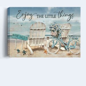 Jesus Landscape Poster Home Decor Gift - Antique Chair Blue Bicycle Ocean Landscape - Christian Gift: Enjoy the Little Things 1
