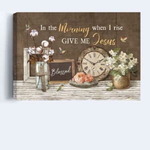 Christian Home Decor Gift: Jesus Landscape Poster with Antique Clock Cotton Flower and Jasmine - Perfect Gift for Christians 1