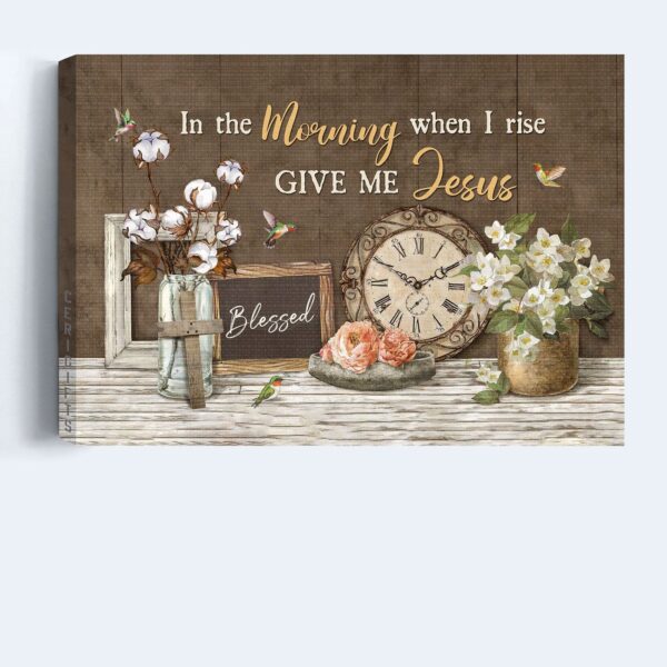 Christian Home Decor Gift: Jesus Landscape Poster with Antique Clock Cotton Flower and Jasmine – Perfect Gift for Christians