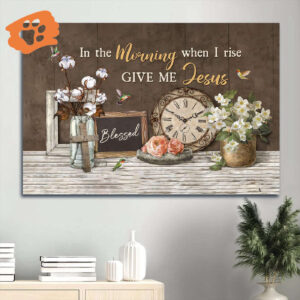 Christian Home Decor Gift: Jesus Landscape Poster with Antique Clock Cotton Flower and Jasmine - Perfect Gift for Christians