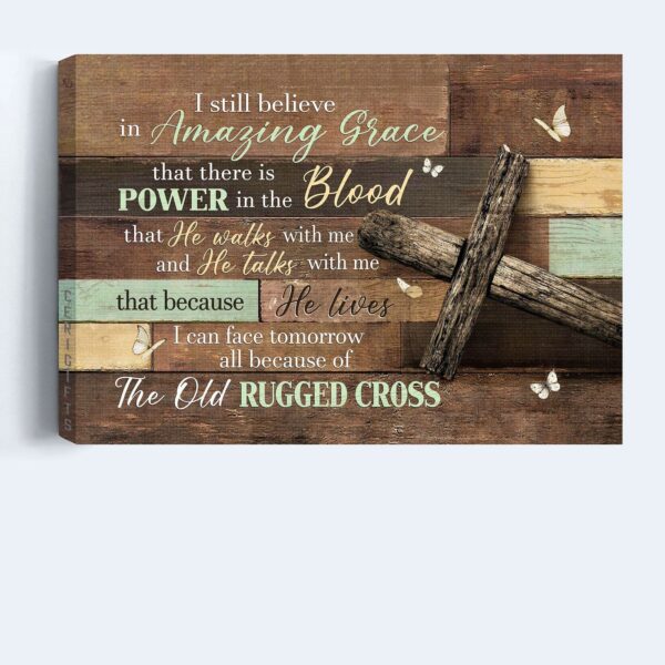Antique Cross Jesus Landscape Poster – Christian Home Decor Gift with Amazing Grace