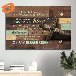 Antique Cross Jesus Landscape Poster - Christian Home Decor Gift with Amazing Grace
