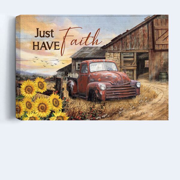 Vintage Jesus Landscape Poster Home Decor Gift – Antique Ladybug Car Old Farm & Sunflower Garden – Perfect Christian Gift