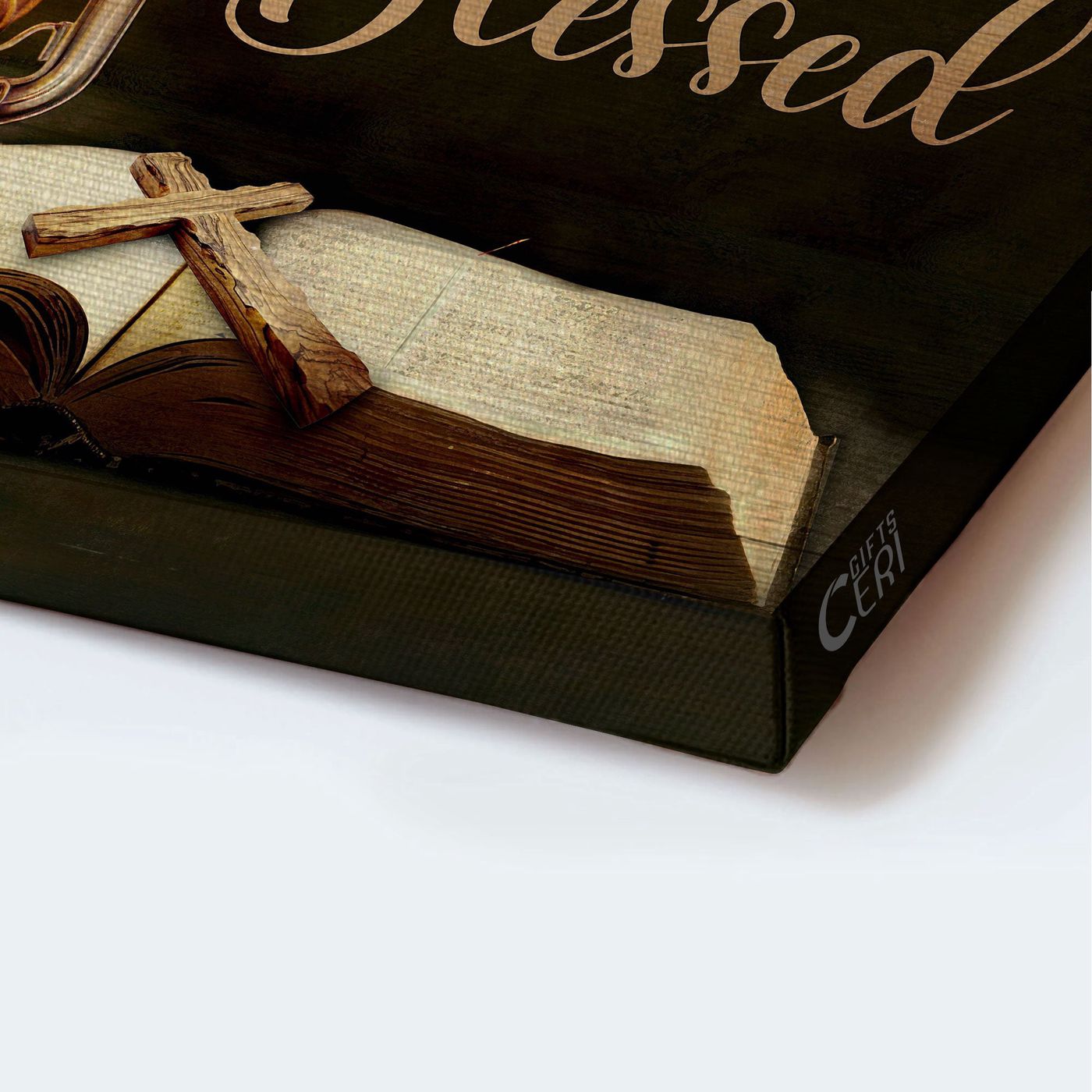 Vintage Christian Landscape Poster – Antique Lantern Vintage Bible Cross Drawing – Home Decor Gift