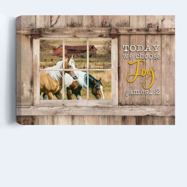 Jesus Landscape Poster Home Decor Gift – Antique Window Dream Horses Green Farm – Gift for Christian – Choose Joy
