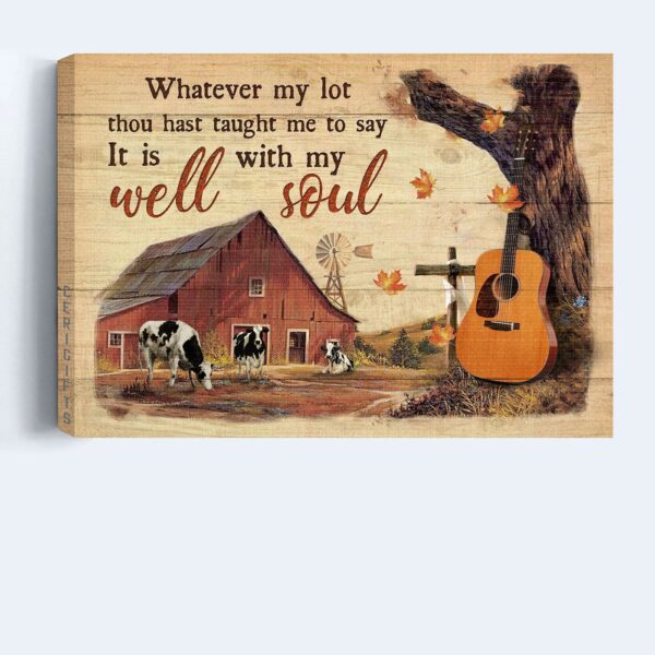 Autumn Farm & Cow Landscape Poster – Christian Home Decor Gift with Inspirational Quote