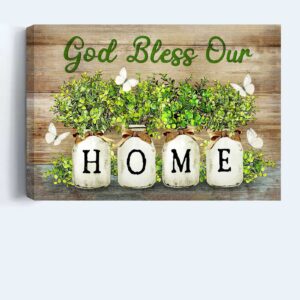 Jesus Landscape Poster Home Decor Gift - Christian Baby Rubber Plant Vase with White Butterfly God bless our home 1