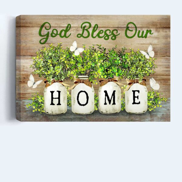Jesus Landscape Poster Home Decor Gift – Christian Baby Rubber Plant Vase with White Butterfly God bless our home