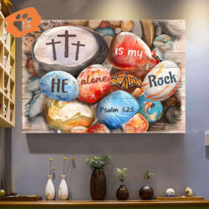 Christian Home Decor Gift: Jesus Landscape Poster with Beach Rock Cross Butterfly - He Alone Is My Rock