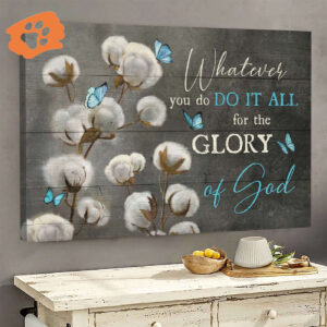 Jesus Landscape Poster Home Decor Gift - Stunning Cotton Flower and Blue Butterfly Painting for Christian Home Decor