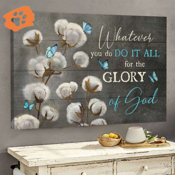 Jesus Landscape Poster Home Decor Gift – Stunning Cotton Flower and Blue Butterfly Painting for Christian Home Decor