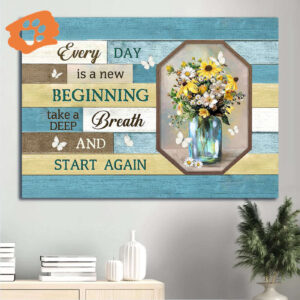 Christian Home Decor: Jesus Landscape Poster with Flowers and Butterfly - New Beginnings Wall Art Print
